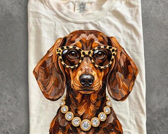 Comfort Colors® Glam Dachshund Shirt, Bling Leopard Print Dog T-Shirt, Boujee Preppy Graphic Tee, Funny Wiener Dog Lover Gift for Women