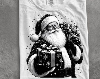 Comfort Colors® Halftone Santa shirt, Vintage Christmas Santa Gift Snowy Holiday Illustration DTF shirt, Christmas shirt,  Vintage shirt