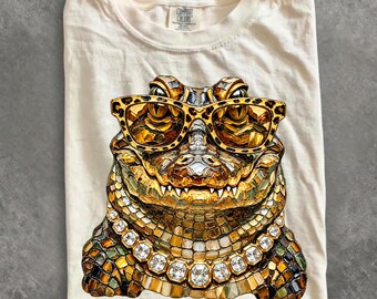 Comfort Colors® Glam Alligator Shirt, Bling Leopard Print Reptile T-Shirt, Boujee Preppy Graphic Tee, Cute Gator Lover Gift for Women
