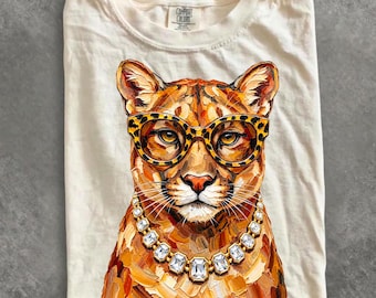 Comfort Colors® Glam Cougar Shirt, Bling Leopard Print Game Day T-Shirt, Boujee Preppy Wildcat Graphic Tee, Cute Cougars Lover Gift
