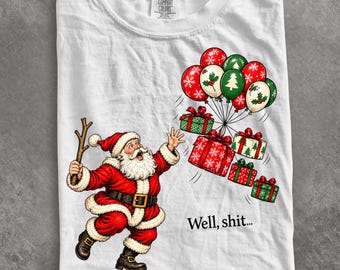 Comfort Colors® Funny Santa Chasing Balloons and Flying Gifts shirt, Holiday Dark Humor Trending shirt, Santa shirt, Holiday shirt