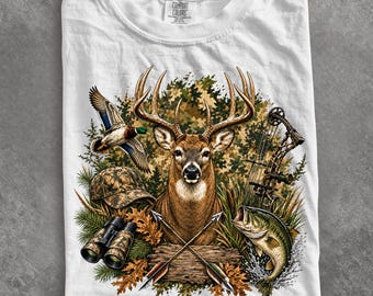 Comfort Colors® Deer Hunting shirt, Whitetail Buck Camo Bow Duck Fishing Outdoorsman shirt, Hunting shirt, Camo shirt, Fishing shirt
