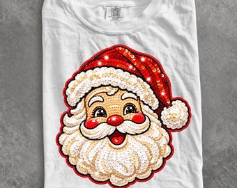 Comfort Colors® Sequin Santa Face shirt, Retro Christmas Sparkly Bling Glam Holiday DTF shirt, Santa shirt, Christmas shirt, Holiday shirt