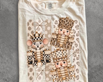 Comfort Colors® Nutcracker Christmas shirt, Neutral Christmas Nutcracker shirt, Leopard Polka Dot Checkered Nutcracker shirt