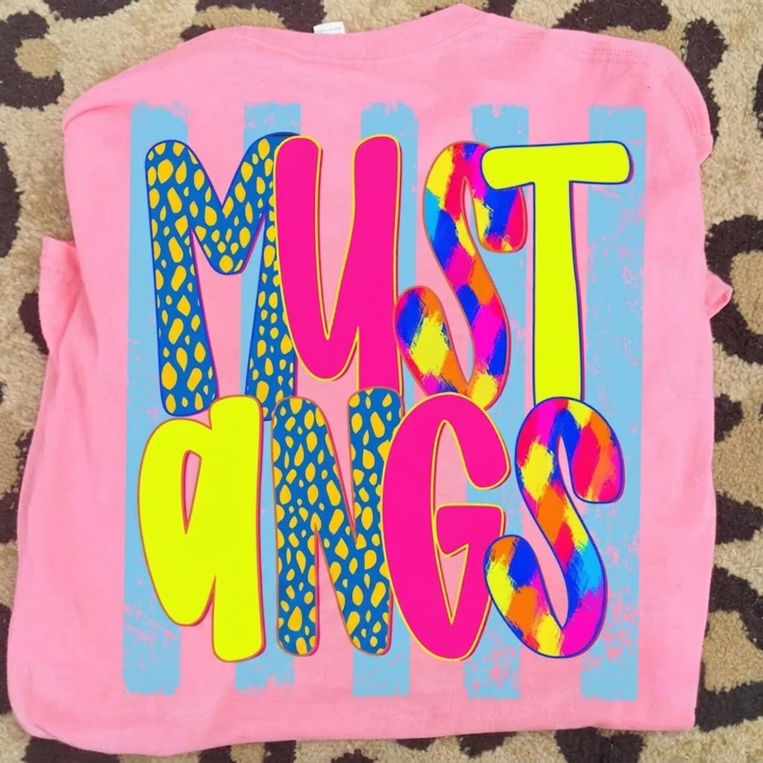 Mustangs Shirt, Colorful Striped Shirt, School Spirit Shirt, Mustangs Mascot Shirt, Sport Shirt,  Team name Shirt, Game Day Shirt