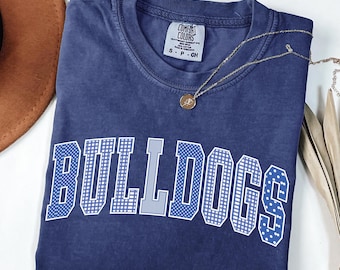 Comfort Colors® Bulldogs Shirt, Royal Blue Bulldogs School Spirit Shirt, Bulldogs Mascot Shirt, Gingham Polka Dot Bulldogs Shirt, Sport tee