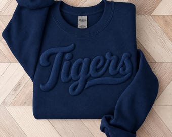 Tigers Shirt, Custom Metallic Puff Print Sweatshirt, Personalized Embossed Puff Print, School Spirit Sweatshirt