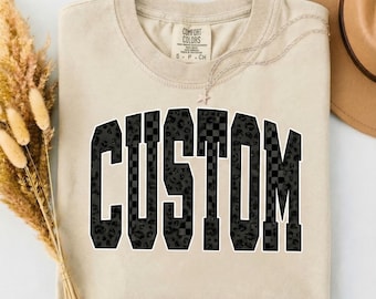 Custom Team Name Shirt, Varsity Leopard Checkered Shirt, Personalized School Spirit Shirt, Mascot Custom Shirt, Sports Team Tee