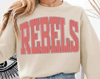 Rebels Shirt, Red Striped Rebels Mascot Shirt, Varsity School Spirit Shirt, School Spirit Shirt, Pinstripe Game Day Outfit Sports Shirt