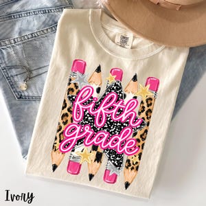 Comfort Colors® Fifth Grade Shirt, Preppy Back To School Pencil Shirt, Leopard Checkered Teacher Shirt, School Girl tee, School Spirit Shirt