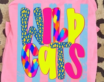 Wildcats Shirt, Colorful Striped Shirt, School Spirit Shirt, Team name Shirt, Sport Shirt, Wildcats Mascot Shirt, Game Day Shirt
