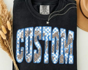 Custom Mascot Shirt, Gingham Leopard Mascot Shirt, Checkered Team Name Shirt, School Spirit Shirt, Sports Team, School Name Shirt