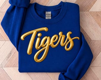 Tigers shirt, Custom Metallic Puff Print Sweatshirt, Personalized Embossed Puff Print, School Spirit Sweatshirt