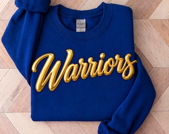 Warriors shirt, Custom Metallic Puff Print Sweatshirt, Personalized Embossed Puff Print, School Spirit Sweatshirt