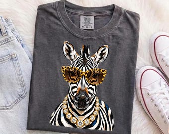 Comfort Colors® Glam Zebra T-Shirt,  Bling Shirt, Everyday Shirt, Boujee Shirt, Leopard Shirt, Preppy Animal Shirt, Safari Animals Shirt
