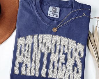 Comfort Colors® Panthers Shirt, Grey Leopard Mascot Football tee, Autumn Game Day Outfit, Fall Team Spirit Shirt, Panthers Leopard Print tee