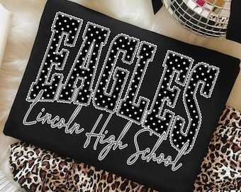 Custom Mascot School Name Shirt, Black Polka Dot Varsity Letters Shirt, School Spirit Mascot Shirt, Personalized Team Shirt, Game day Shirt