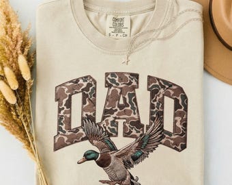 Comfort Colors® Duck Hunting Camo Dad Patchwork Shirt, Mallard Duck Hunter Dad Shirt, Father's Day Gift, Father Day Shirt, Flying Duck Shirt