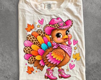 Comfort Colors®  Cowgirl Thanksgiving Turkey shirt, Pink Leopard Western Girly Trending Fall shirt, Thanksgiving shirt, Turkey season shirt