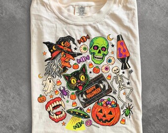 Comfort Colors® 90s Halloween Nostalgia shirt, Vintage Halloween Collage shirt, Retro Spooky Season shirt, Witch Skull Cat Ghost shirt