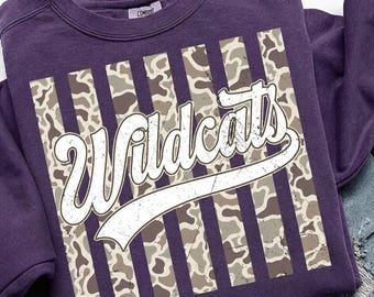 Comfort Colors® Wildcats Shirt, Camo Striped Wildcats Mascot Shirt, School Spirit Shirt, Game Day Shirt, Mascot Team Name Shirt, Sport Shirt
