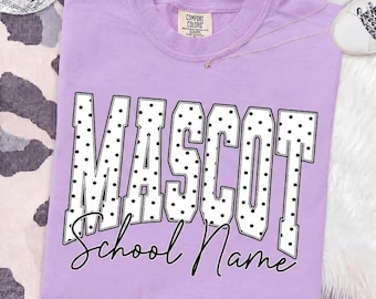 Comfort Colors® Custom Mascot Name & School Name Shirt, Polka Dot Varsity Letters Shirt, Personalized School Mascot Shirt, Game day Shirt