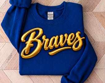 Braves shirt, Custom Metallic Puff Print Sweatshirt, Personalized Embossed Puff Print, School Spirit Sweatshirt