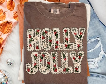 Comfort Colors® Holly Jolly Christmas shirt, Lace Poinsettia Holly Berry Vintage Cottagecore Holiday shirt, Christmas shirt, Vintage shirt
