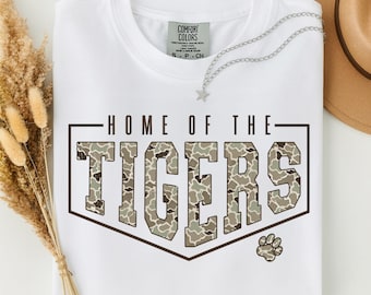 Comfort Colors® Camo Tigers Shirt, Mascot School Shirt, Football Season Shirt, School Spirit Shirt, Game Day Shirt, Sport Team Shirt