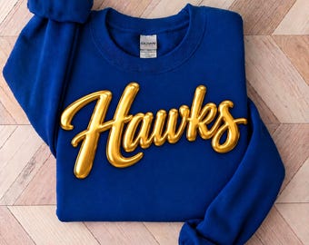 Hawks shirt, Custom Metallic Puff Print Sweatshirt, Personalized Embossed Puff Print, School Spirit Sweatshirt