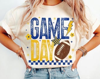 Retro Game Day Shirt, Football Season Shirt, Blue & Gold Yellow Shirt, Custom School Colors Shirt, Trendy Touchdown Shirt