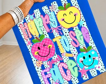 Striped Happy to See Your Face Shirt, Back To School Smiley Shirt, First Day Of School Spirit Shirt, Preppy Teacher Shirt, Student Shirt