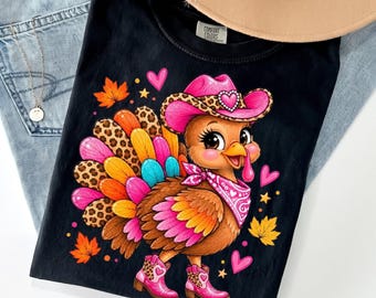Comfort Colors®  Cowgirl Thanksgiving Turkey shirt, Pink Leopard Western Girly Trending Fall shirt, Thanksgiving shirt, Turkey season shirt