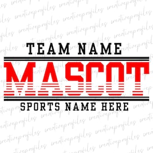 Mascota de equipo personalizada (SVG), deportiva (SVG), con espíritu escolar personalizado, mascota personalizada (SVG), descarga digital