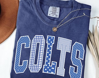 Comfort Colors® Colts Shirt, Royal Blue Colts School Spirit Shirt, Colts Mascot Shirt, Gingham Polka Dot Colts Shirt, Game Day Shirt