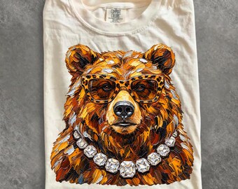 Comfort Colors® Glam Bear shirt, Bling shirt, Everyday shirt, Boujee shirt, Leopard Print shirt, Animal Print shirt, Grizzly Bear shirt
