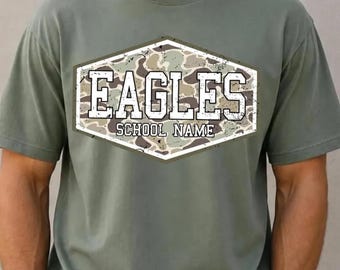 Custom Mascot Camo Shirt, School Spirit tshirt, Camo Varsity Letters, First Day Of School, Old School Camo shirt, Camo Back To School shirt