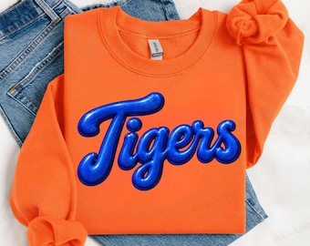 Tigers Shirt, Custom Metallic Puff Print T-Shirt Personalized School Mascot tee, Team Spirit Wear, Cheer Game Day Shirt, Senior Night Shirt