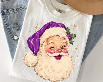 Comfort Colors® Vintage Santa shirt, Distressed Christmas Purple Nostalgic Old Fashioned Festive Holiday DTF shirt, Festive shirt