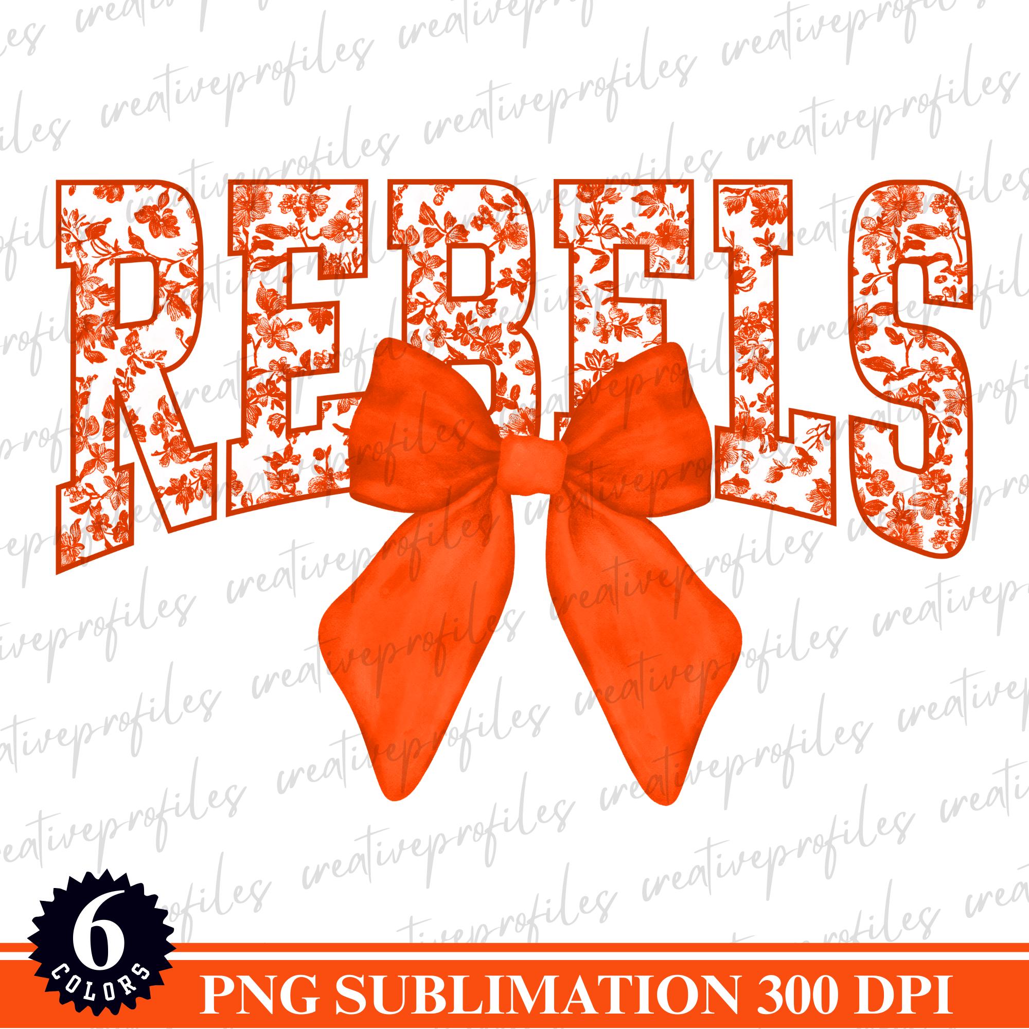 反逆者のコケットPNG、マスコットPNG、反逆者のスクールスピリットPNG、花柄のオレンジ色のリボンPNG、反逆者のバーシティPNG、試合日のスポーツトワル、フットボールPNG  - Etsy 日本, image size:2000x2000