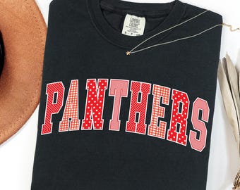 Comfort Colors® Panthers Shirt, Red Panthers School Spirit Shirt, Panthers Mascot Shirt, Gingham Polka Dot Panthers Shirt, Game Day Shirt
