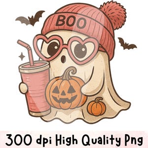 Halloween Fall Ghost Png, Boo Png, Halloween Png, Girly Pumpkin Png, Autumn Vibes Png, Spooky Season Png, Trending Png, Boho Floral Fall Png