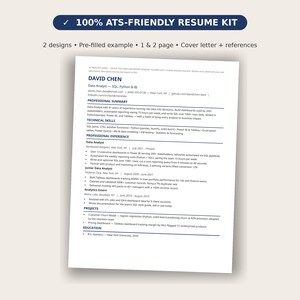 Data Analyst Resume Template ATS | Sql BI CV Editable Word Google Docs + Cover Letter