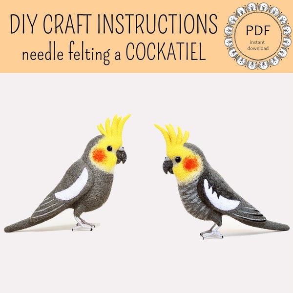 DIY Cockatiel Felting Instructions - Instant Download PDF - wool roommate / craft instructions, needle felting tutorial