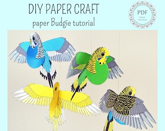 DIY Paper Budgerigar Craft, instant download PDF file / 'Make It Yourself' bird flock ornaments for home or party decoration and crafty mood