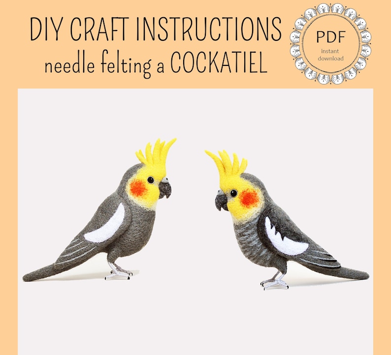 DIY Cockatiel Felting Instructions Instant Download PDF wool roommate / craft instructions, needle felting tutorial image 1