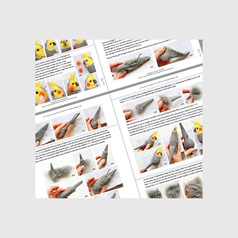 DIY Cockatiel Felting Instructions Instant Download PDF wool roommate / craft instructions, needle felting tutorial image 8