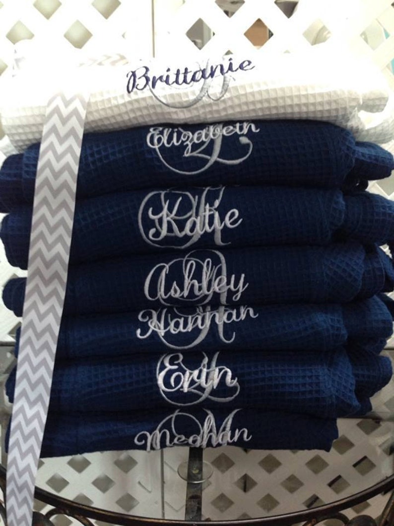 Monogrammed set of 6 BRIDESMAIDS ROBES personalized wedding robe waffle weave robe
