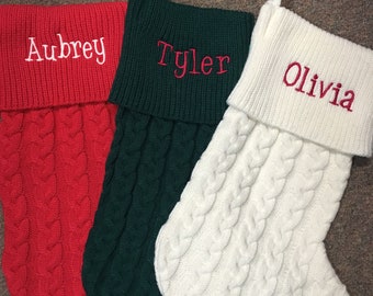 Personalized cable knit stocking/ monogrammed / Christmas stockings/ red stocking