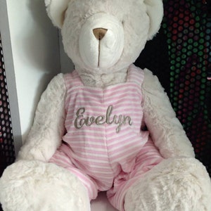 Personalized bear 18 inch pink or blue overalls monogrammed teddy bear